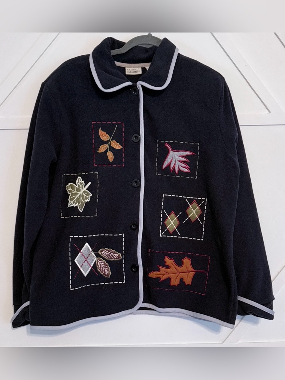 Classic Elements Black Fleece Jean Jacket with Autumn Embroidery